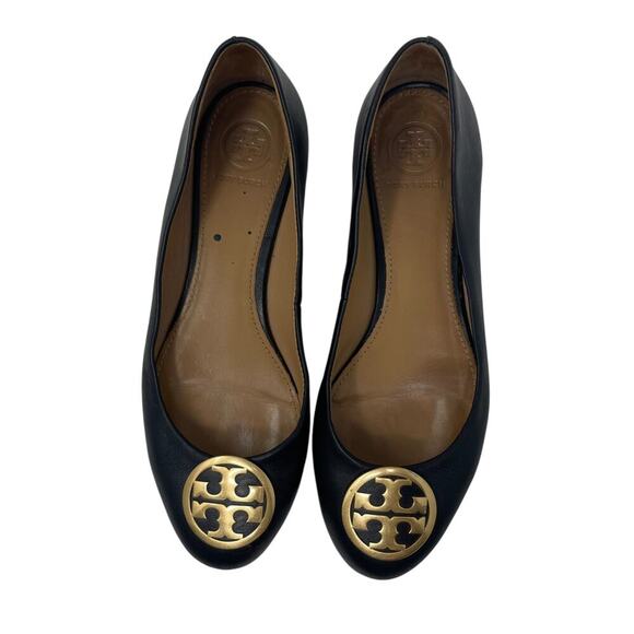 Tory Burch Benton Ballet Flats - Black Nappa Leather - Gold Tone - Size 7 - Picture 4 of 8